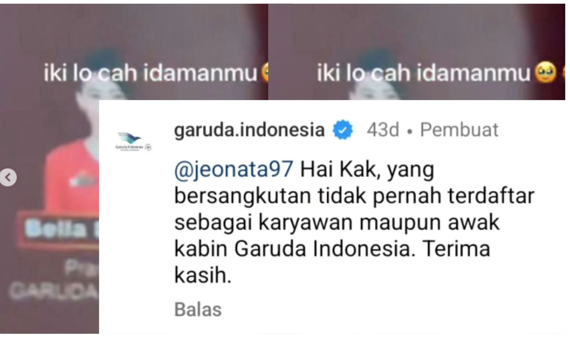 Klarifikasi Garuda <b>(Tangkapan Layar)</b>