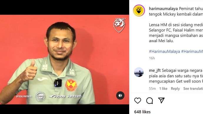 Faisal Halim, pemain timnas Malaysia yang jadi korban penyiraman air keras <b>(IG Harimau Malaya)</b>