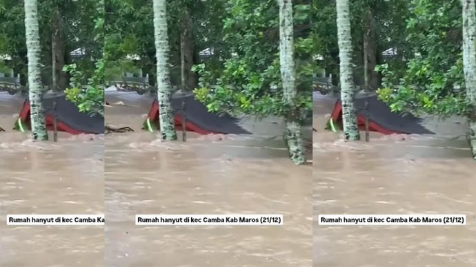 Terekam Detik-detik Rumah Hanyut Terseret Banjir di Camba Maros