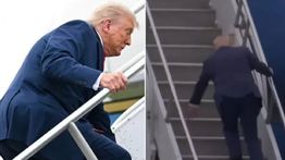 Momen Donald Trump Tersandung Tangga Pesawat Jadi Guyonan