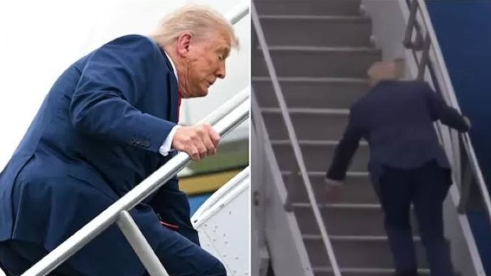 Momen Donald Trum Tersandung Tangga Pesawat