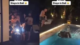 Viral di media sosial sekelompok bule di Bali menceburkan motor sewaan ke kolam renang penginapan.
