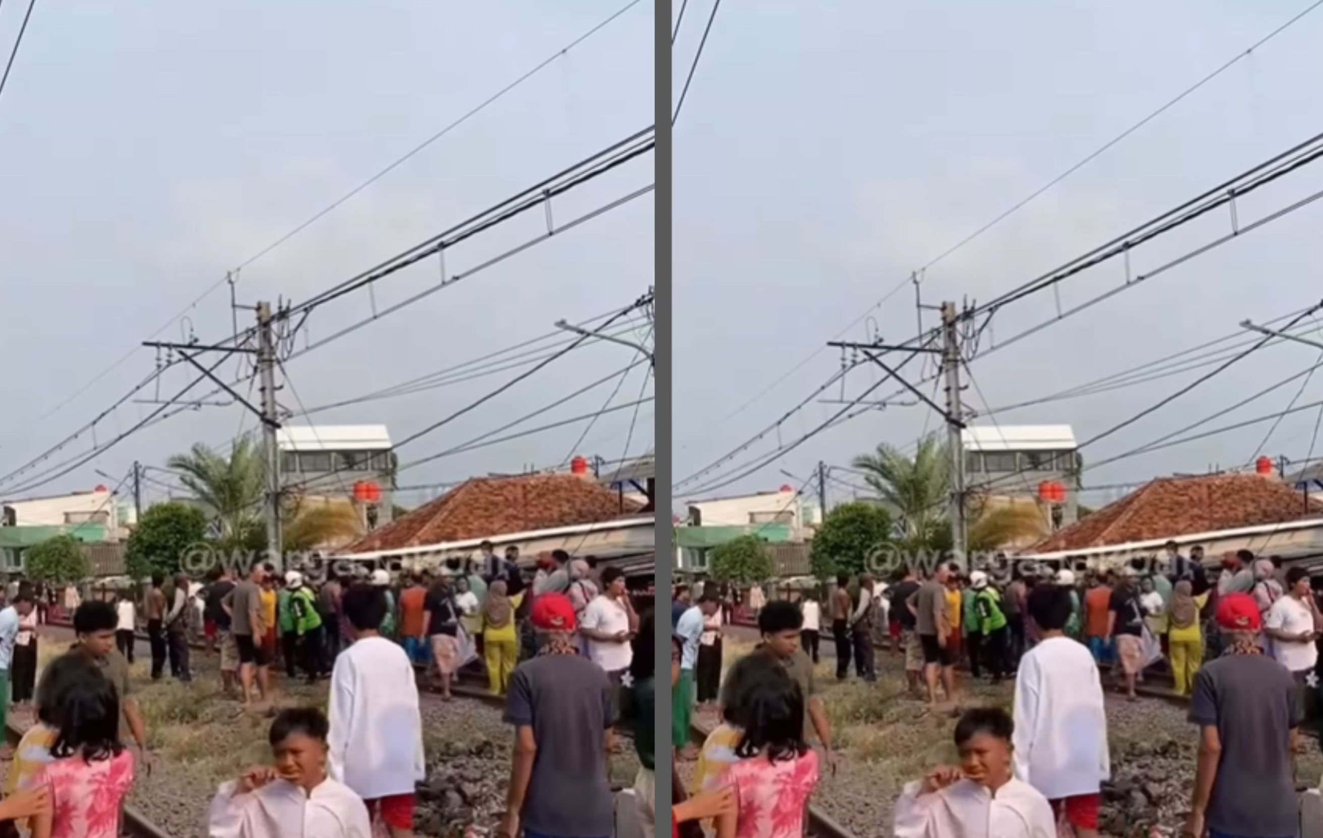 Seorang pengendara motor dikabarkan MD usai tertabrak kreta saat hendak nyebrang di perlintasan kreta api pasar Pesing Jakarta Barat, Jumat sore (17/10/2025) <b>(warga jakbar)</b>