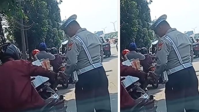 Pengendara Motor Terekam Beri 'Salam Tempel' ke Oknum Polisi