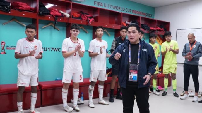 Ketua Umum PSSI, Erick Thohir saat memberi motivasi kepada para pemain Timnas Indonesia U-16