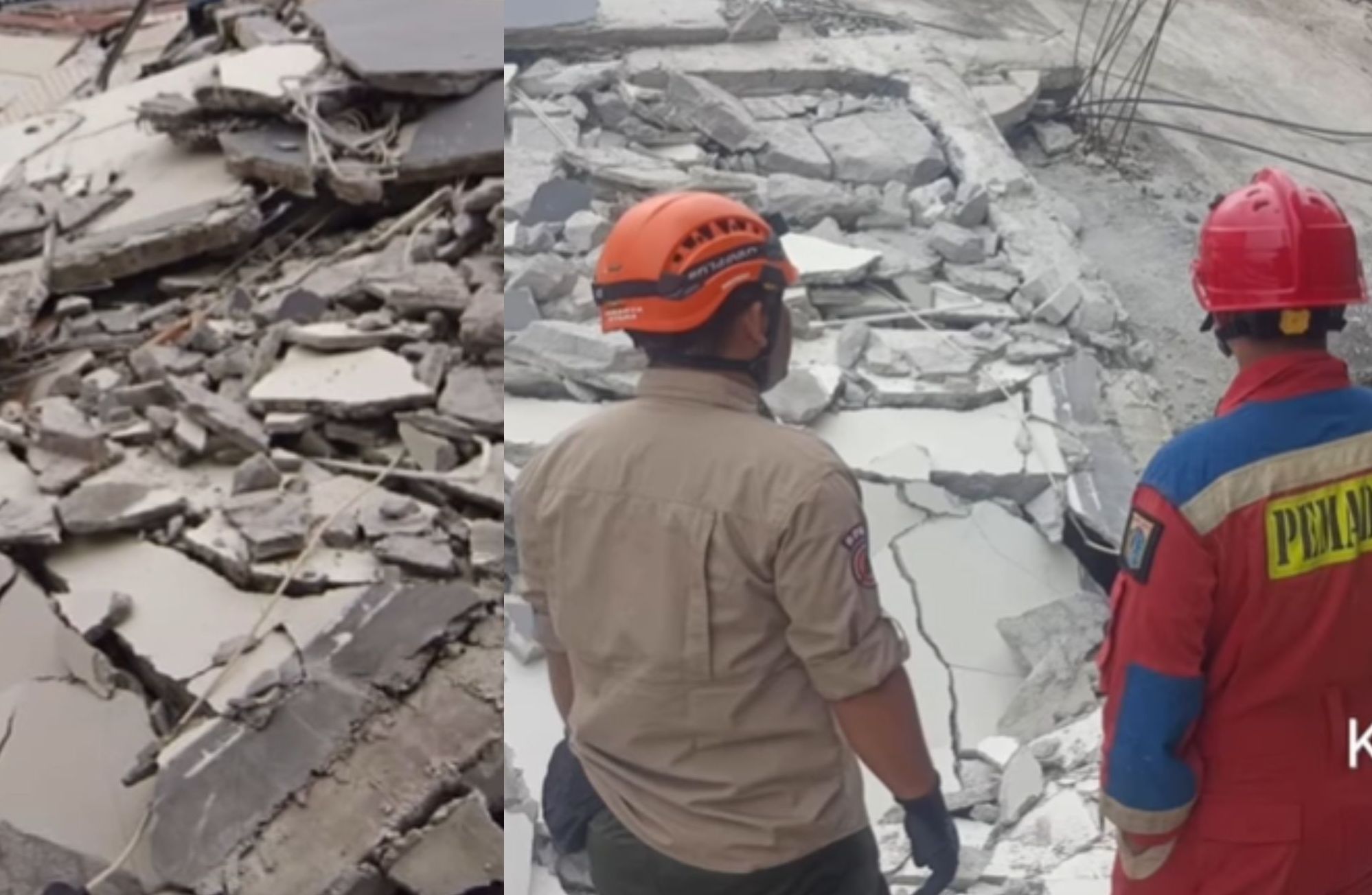 Sebuah bangunan parkir dua lantai roboh roboh <b>(jakarta terkini)</b>