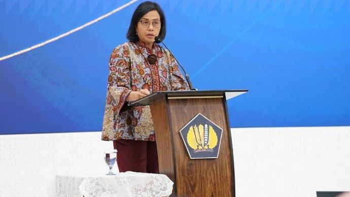 Menteri Keuangan Sri Mulyani Indrawati dalam Annual Islamic Finance Conference (AIFC) ke-8 di kantor Kementerian Keuangan, Jakarta, Jumat (4/10/2024). 