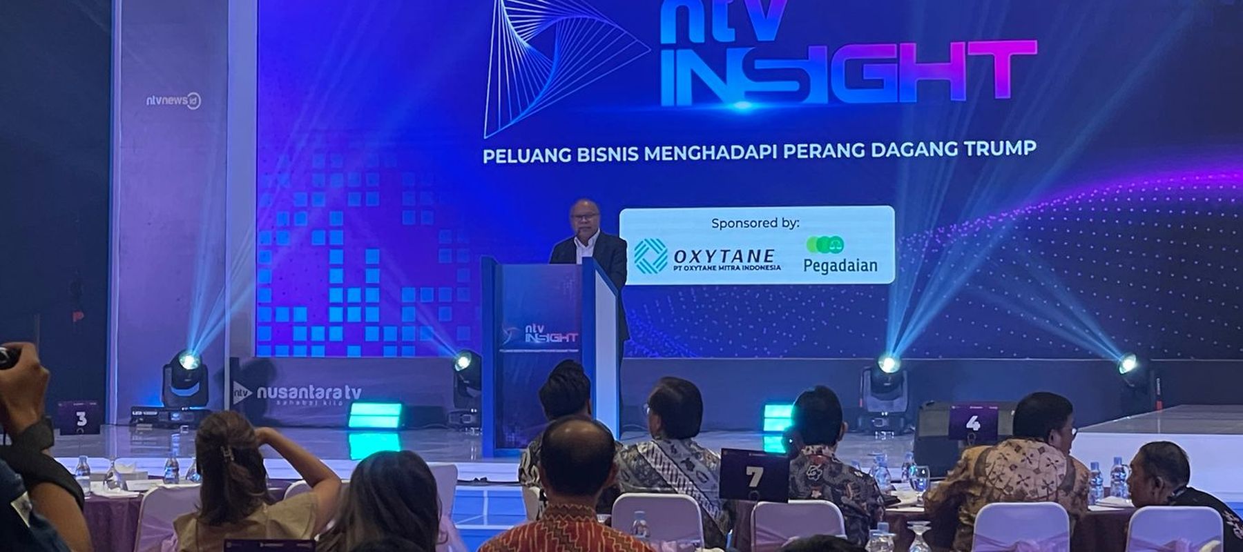Presiden Direktur Nusantara TV Don Bosco Selamun dalam sambutannya forum diskusi ekonomi NTV Insight