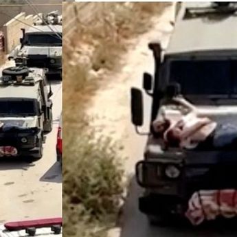 Biadab! Tentara Israel Ikat Warga Palestina yang Terluka di depan Kap Mobil