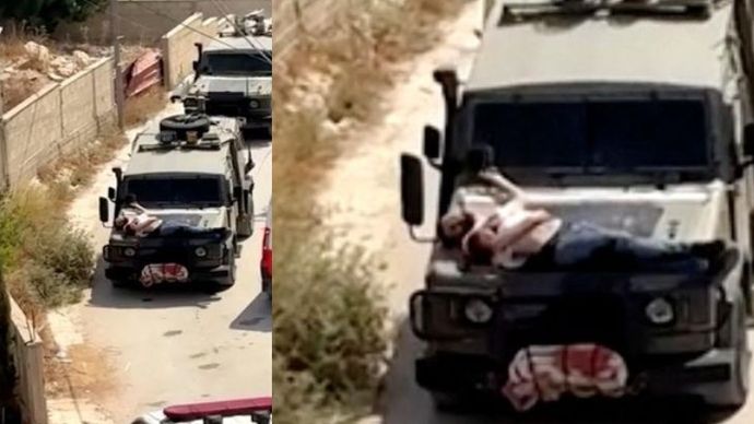 Tentara Israel Angkut Warga Palestina di kap Mobil