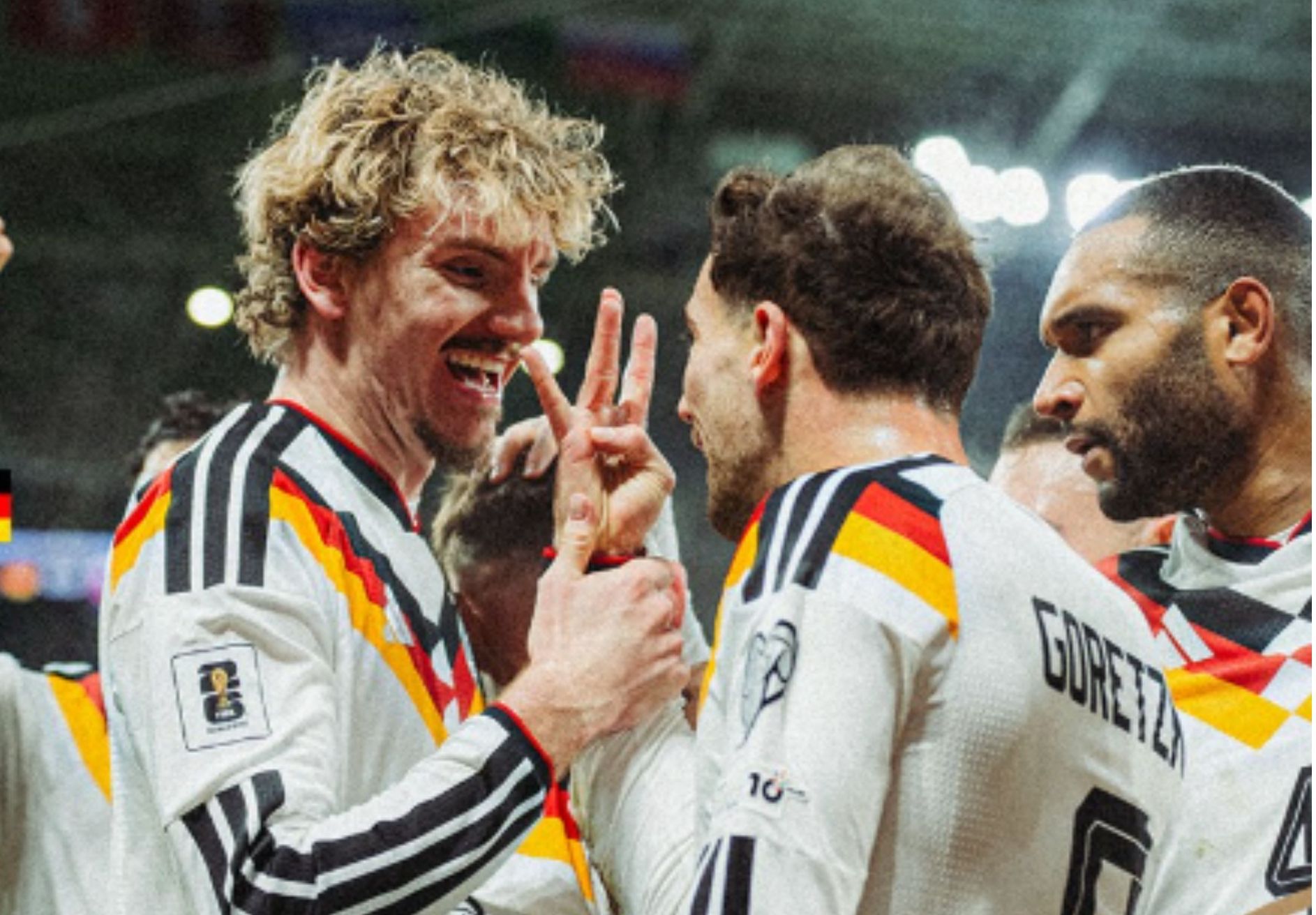 Penyerang Timnas Jerman Nick Woltemade merayakan keberhasilannya mencetak gol ke gawang Timnas Slovakia pada pertandingan Grup A Kualifikasi Piala Dunia 2026 di Stadion Red Bull Arena, Leipzig, Senin (17/11/2025) waktu setempat. (uefa.com) <b>(IG JERMAN)</b>