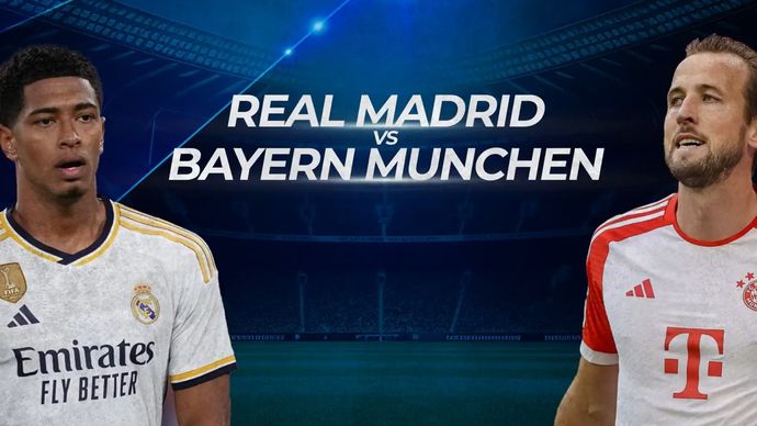 Ilustrasi Real Madrid vs Bayern Muenchen di Liga Champions 2023/2024. 