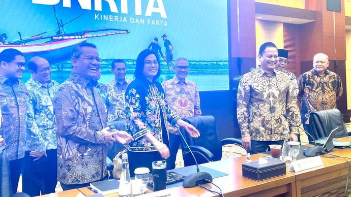 Menteri Keuangan Sri Mulyani dalam konferensi pers APBN Kita edisi Agustus 2024 (Ntvnews.id-Muslimin Trisyuliono).