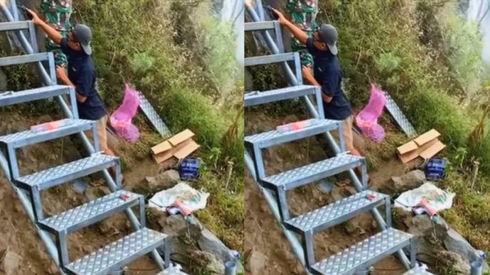 Viral Jalur Sulit Gunung Rinjani Dipasang Tangga, Mudahkan Pendaki ke Puncak