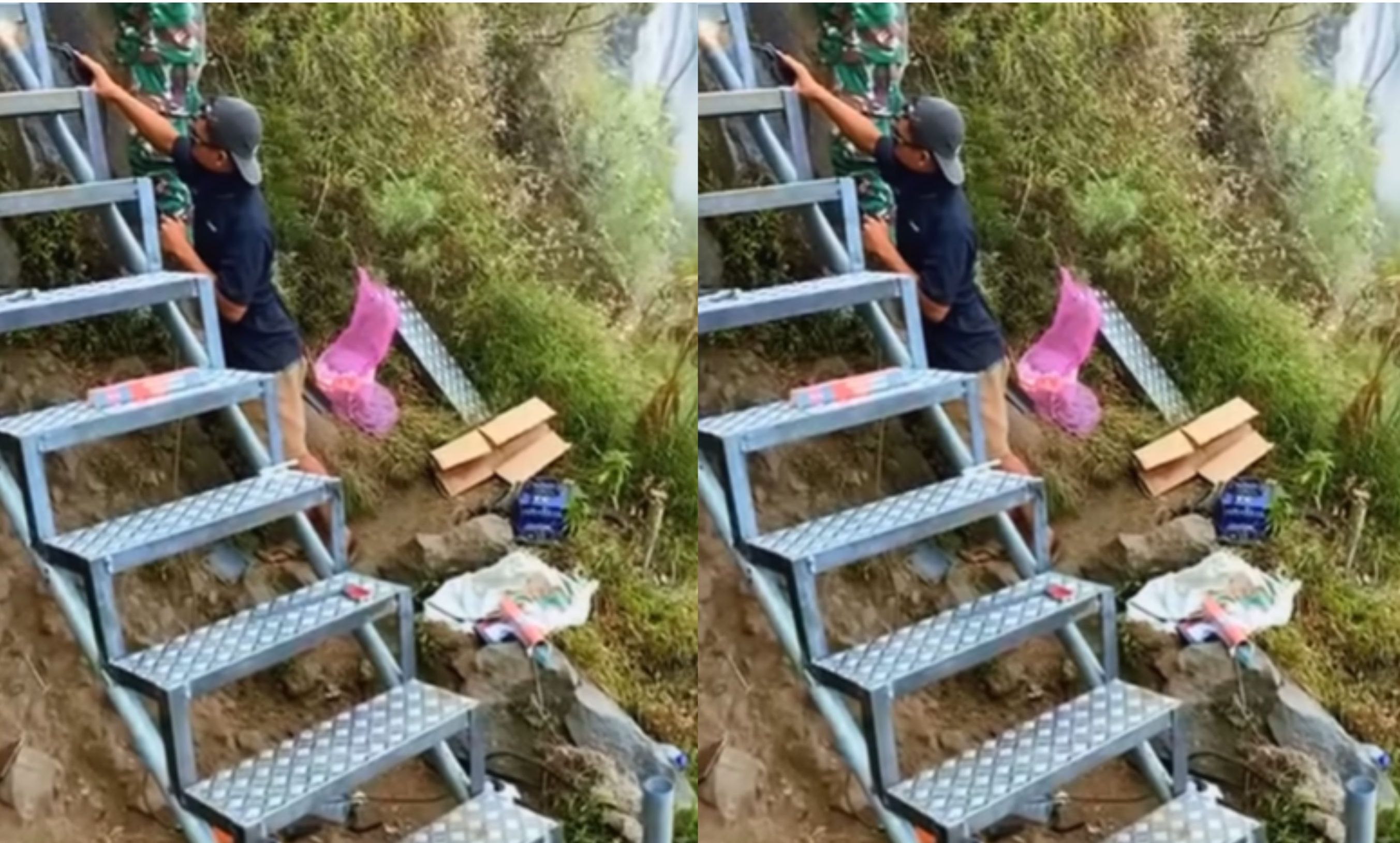 Viral Jalur Sulit Gunung Rinjani Dipasang Tangga, Mudahkan Pendaki ke Puncak <b>(IG: jejekpendaki)</b>